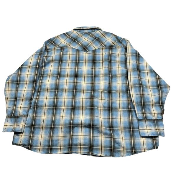 Pearl Snap Western Shirt Men's 3XL Wrangler Plaid Blue Long Sleeve Button Up - Picture 7 of 7